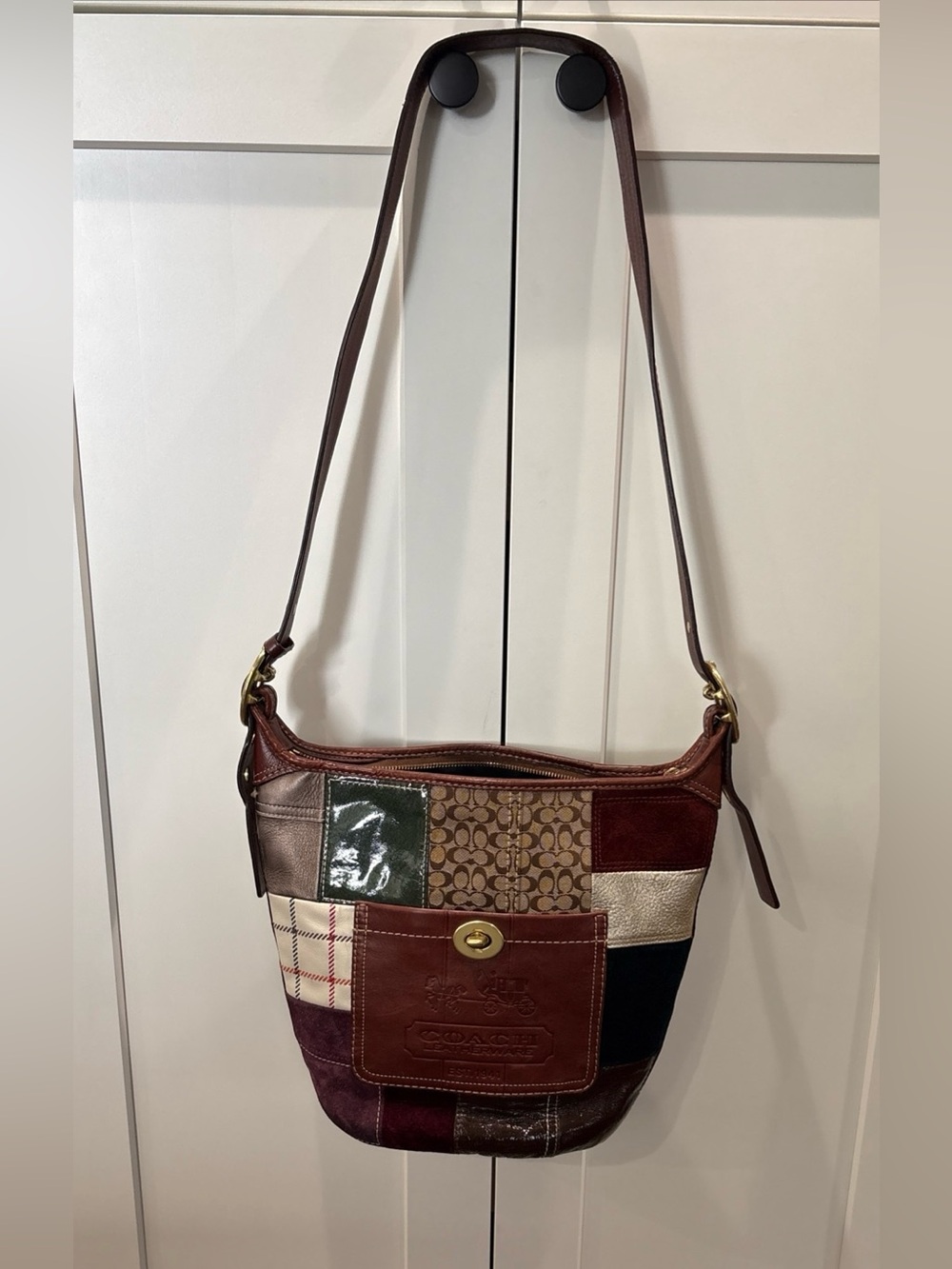 Coach Holiday Patchwork multicolored Bleecker Hobo Bucket Duffle Bag G0749-11356